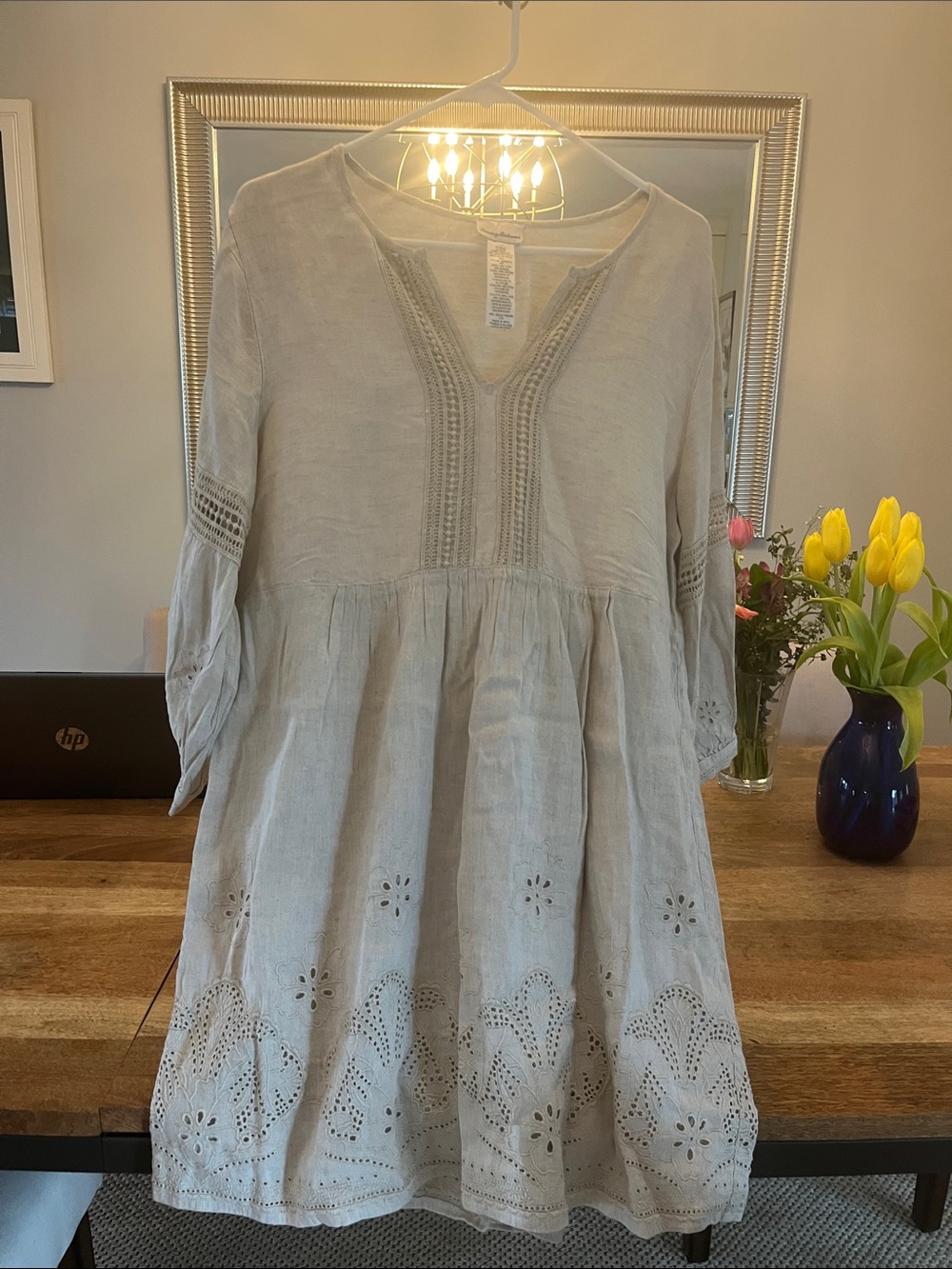 Tommy Bahama Light Beige Eyelet Tunic Dress